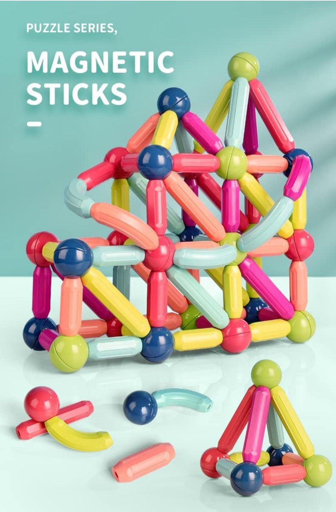 Magnetic Sticks Building Blocks for Kids – STEM Magnet Construction Toy Set for Kids Ages 3+